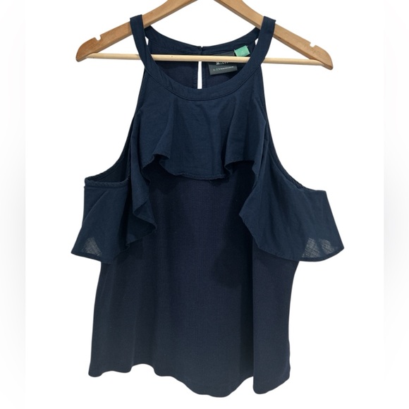 Maeve by Anthropologie Ruffled Rib Halter Tank Top in Navy - 1X - Picture 4 of 11